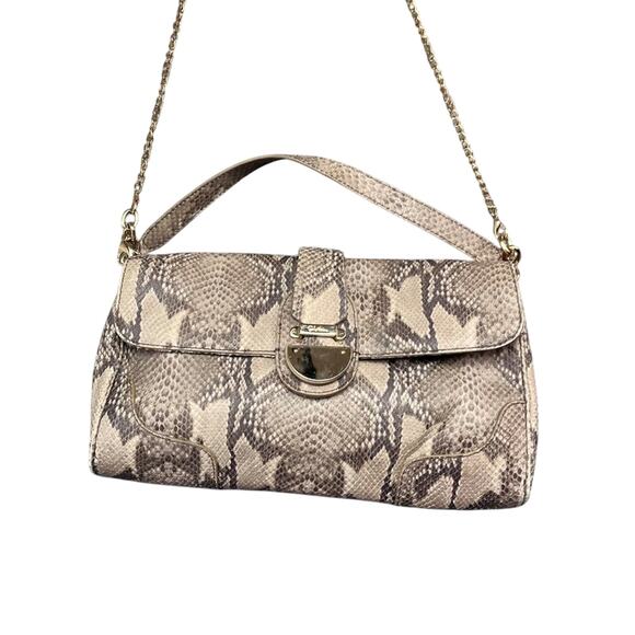 Cole Haan Snake Animal Print Embossed Leather Baguette Handbag Clutch - Picture 4 of 10